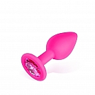 Розовая силиконовая анальная пробка Sexy Friend "Love Play" с розовым стразом - 7,3 см. ⌀ 3 см.