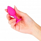 Розовая силиконовая анальная пробка Sexy Friend "Love Play" с розовым стразом - 7,3 см. ⌀ 3 см.