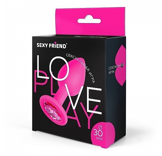 Розовая силиконовая анальная пробка Sexy Friend "Love Play" с розовым стразом - 7,3 см. ⌀ 3 см.