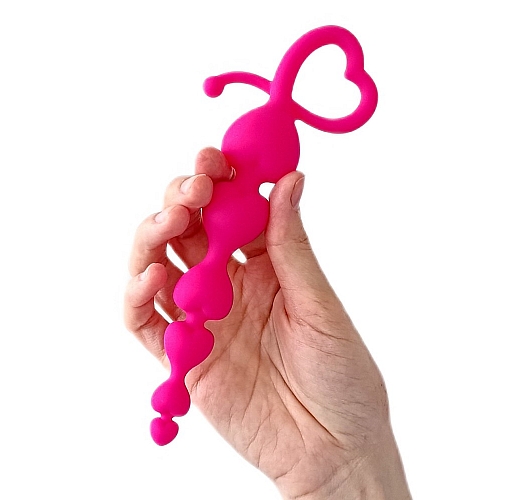 Розовая силиконовая анальная цепочка Cosmo Dream с формой для "лёгкого проникновения" - 14,5 см.