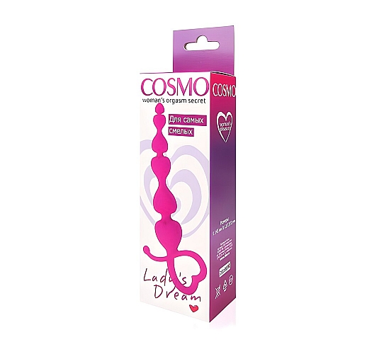Розовая силиконовая анальная цепочка Cosmo Dream с формой для "лёгкого проникновения" - 14,5 см.