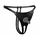 Черные кожаные трусики для страпона