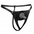 Черные трусики для страпона из кожи