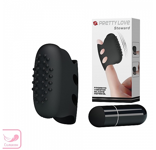 Черная силиконовая вибронасадка на палец Steward с "шишечками" для дополнительной стимуляции