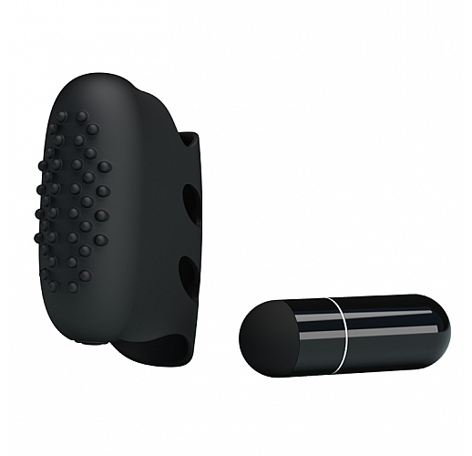 Черная силиконовая вибронасадка на палец Steward с "шишечками" для дополнительной стимуляции