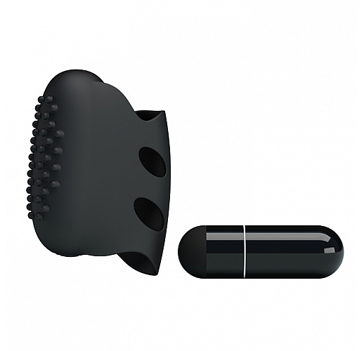 Черная силиконовая вибронасадка на палец Steward с "шишечками" для дополнительной стимуляции