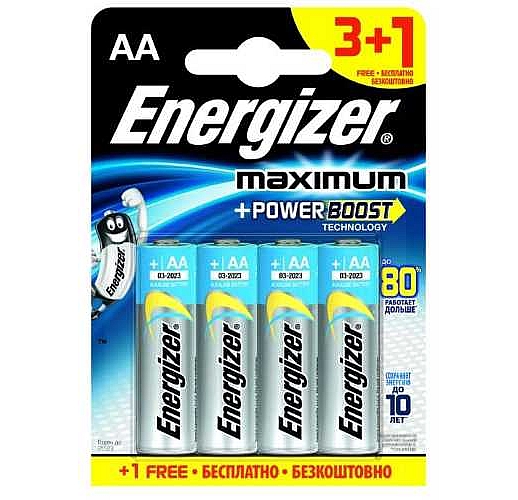 Батарейки Energizer MAX типа E91/AA - 4 шт. (3+1 в подарок)