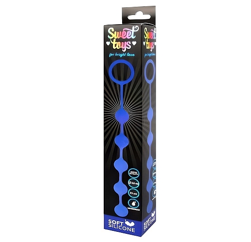 Синяя силиконовая анальная цепочка Sweet Toys с кольцом-ограничителем - 23 см.