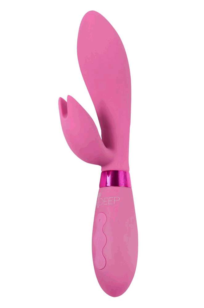 Малиновый вибратор-кролик Indeep Pro "Malena" 10 режимов, двойная стимуляция, IPX6, USB - 21,5 см.