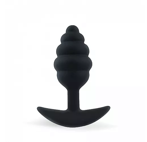 Черная ребристая анальная втулка Sex Expert Anal pleasure из силикона, с ограничителем - 9 см.