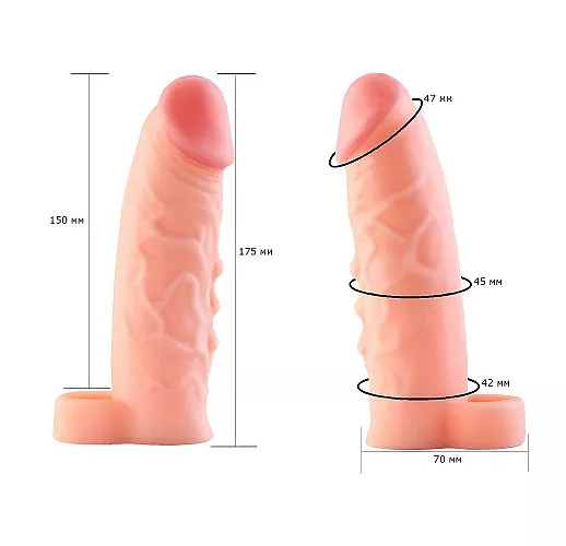 Фаллоудлинитель с кольцом Cock Next "L" из киберкожи "NeoSkin" и "шарами" для стимуляции - 16,5 см.