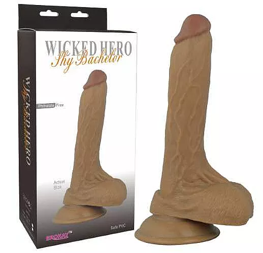Коричневый фаллоимитатор Wicked HERO Shy Bachelor - 22 см.