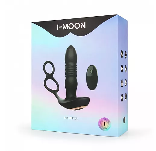 Фрикционный анальный массажер i-Moon "Fighter" с 10 режимами фрикций, пульт ДУ, IPX7, USB - 14,4 см.