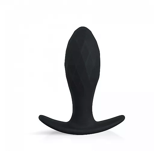 Чёрная силиконовая анальная пробка Sex Expert "Anal Pleasure" с ромбовидным рельефом - 9,5 см.