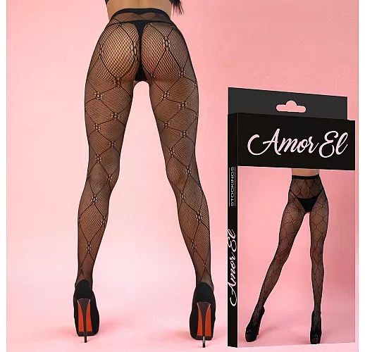 Красивые чёрные колготы от Amor El с рисунком-сеткой S-M-L