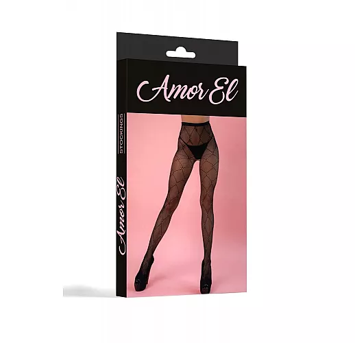 Красивые чёрные колготы от Amor El с рисунком-сеткой S-M-L