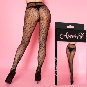 Роскошные чёрные колготы от Amor El c леопардовым рисунком S-M-L