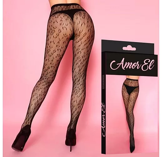 Роскошные чёрные колготы от Amor El c леопардовым рисунком S-M-L