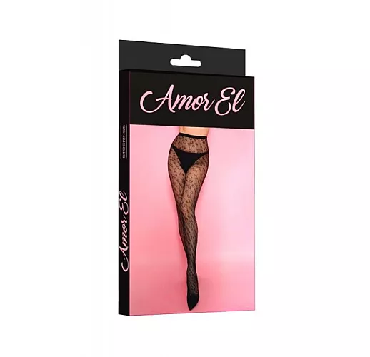 Роскошные чёрные колготы от Amor El c леопардовым рисунком S-M-L