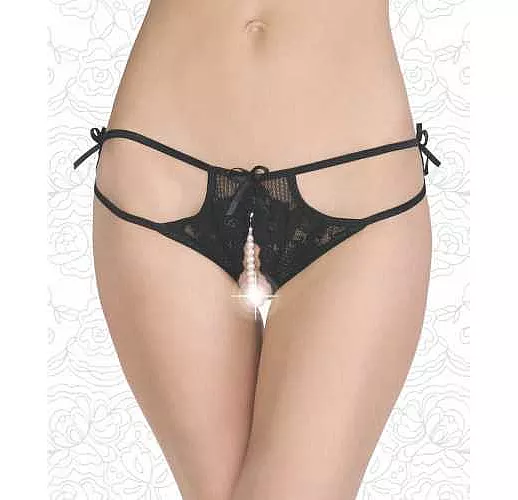 Ажурные стринги с бусинами и двойными бретелями L-XL черный