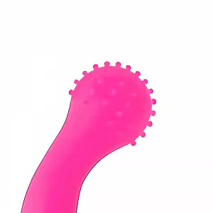 Розовый силиконовый вибромассажер с круглой в "пупырышках" головке для точки G - 13 см.