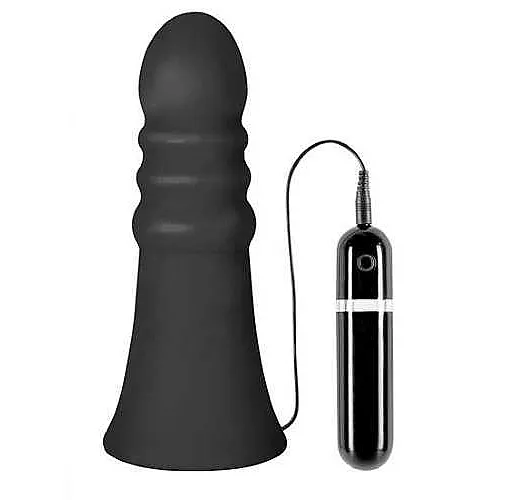 Большой чёрный анальный вибратор MENZSTUFF VIBRATING BUTTCRASHER RIBBED - 20 см.