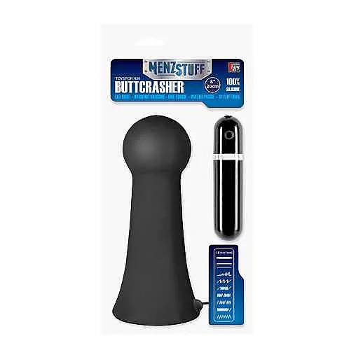 Большая чёрная вибропробка MENZSTUFF VIBRATING BUTTCRASHER BULBOUS - 20 см.