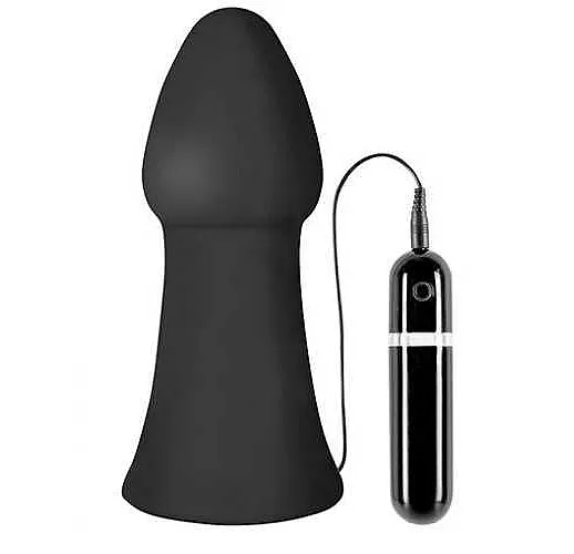 Большая чёрная вибропробка MENZSTUFF VIBRATING BUTTCRASHER CONED - 20 см.