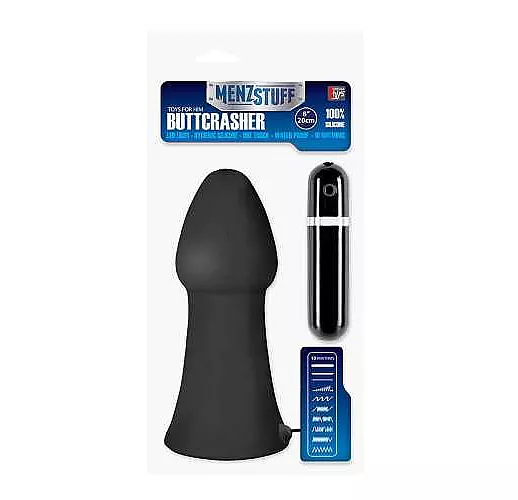 Большая чёрная вибропробка MENZSTUFF VIBRATING BUTTCRASHER CONED - 20 см.