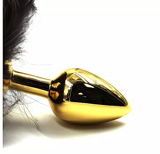 Золотистая металлическая анальная пробка Kanikule "Fluffy Tail" с хвостом из натурального меха