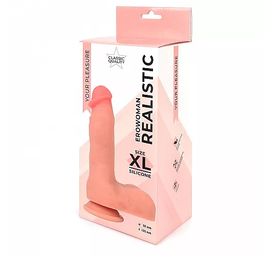 Реалистичный силиконовый фаллоимитатор Erowoman Realistic Silicone XL на присоске  - 19,5 см.