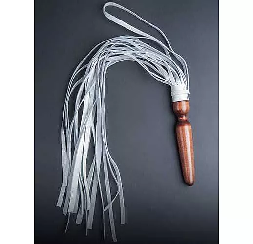 Белая кожаная плеть "Комета" с рукоятью в виде анальной пробки - 60 см.