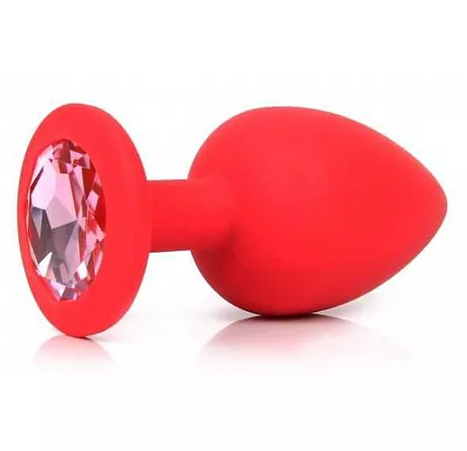 Красная силиконовая пробка с розовым кристаллом размера L - 9,2 см.