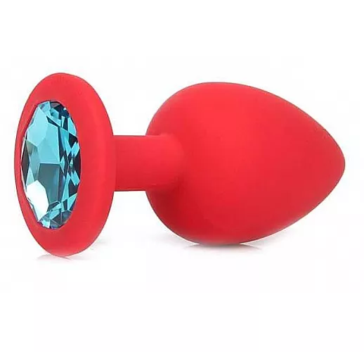 Красная силиконовая пробка с голубым кристаллом размера M - 8 см.