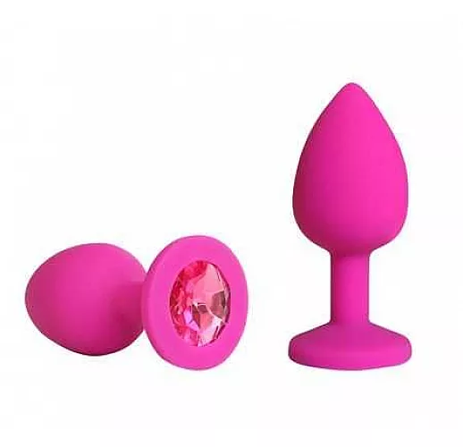 Розовая силиконовая пробка с красным кристаллом размера L - 9,2 см.