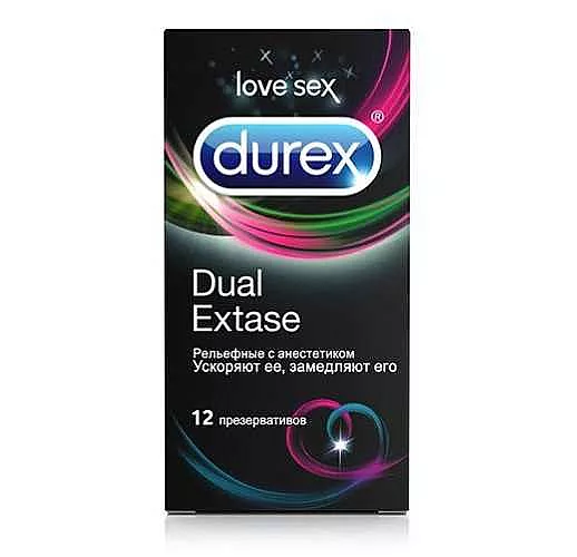 Рельефные презервативы с анестетиком Durex Dual Extase - 12 шт.