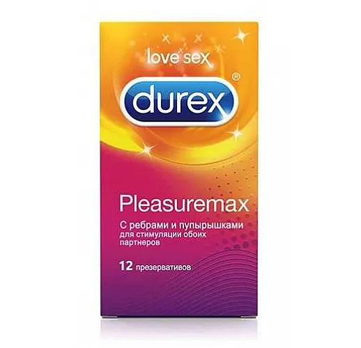 Рельефные презервативы с точками и рёбрами Durex Pleasuremax - 12 шт.