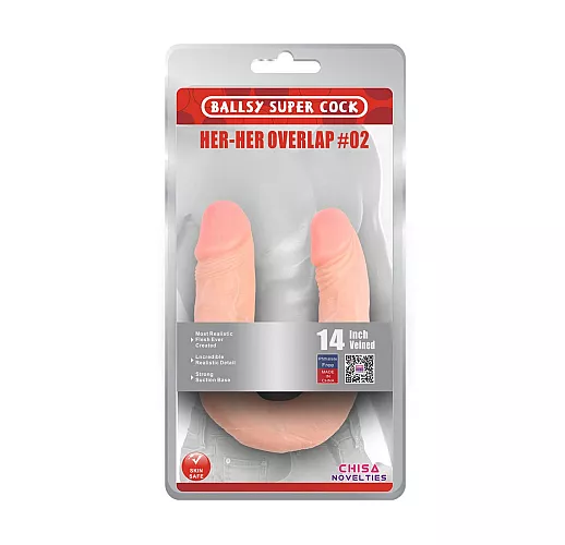 Двухсторонний фаллоимитатор Chisa "Her-Her Overlap # 02" телесного цвета - 36 см.