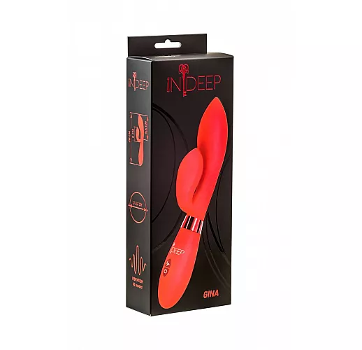 Красный вибратор Gina с клиторальным отростком - 20 см.