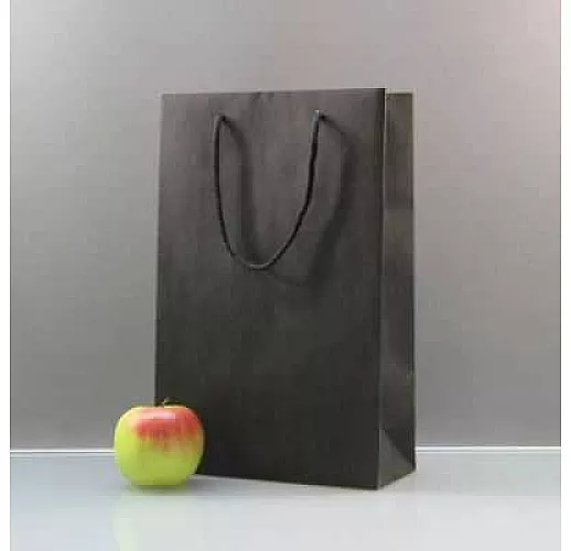 Чёрный бумажный пакет для покупок - 23 х 36 х 10 см.