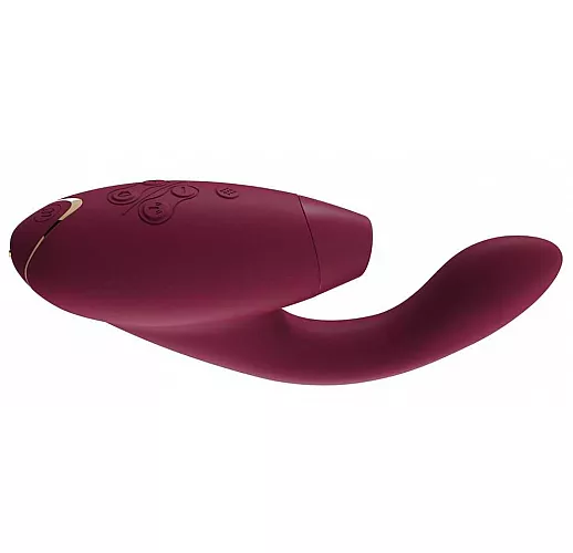 Бордовый стимулятор Womanizer DUO с вагинальным отростком