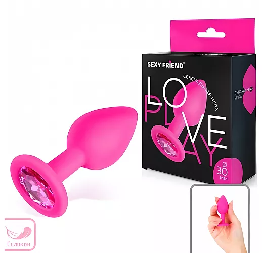 Розовая силиконовая анальная пробка Sexy Friend "Love Play" с розовым стразом - 7,3 см. ⌀ 3 см. Розовая силиконовая анальная пробка Sexy Friend "Love Play" с розовым стразом - 7,3 см. ⌀ 3 см.
