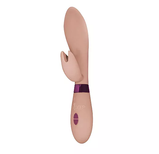 Бежевый вибратор Leyla с клиторальным отростком - 20,5 см.