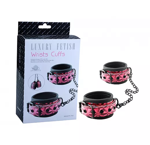 Красные наручники WRISTS CUFFS с геометрическим узором