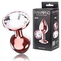 Большая анальная пробка Diamond "Moonstone Shine 'L" «Розовое Золото» со стразом - 8,3 см. ⌀ 3,3 см.