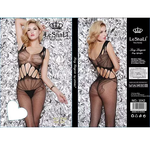 Ажурный кэтсьюит-сетка с вырезами под грудью S-M-L черный