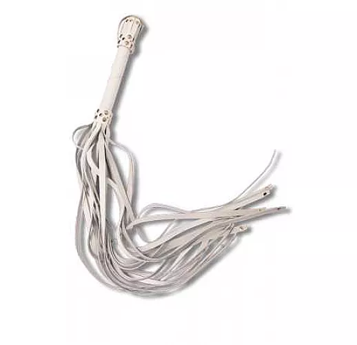 Белая кожаная плеть с хвостами-лентами - 78 см.