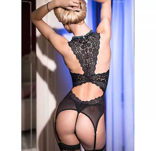 Корсаж с кружевом и оригинальным дизайном спинки M черный