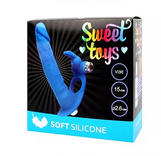 Силиконовый страпон Sweet Toys Blue для двойного проникновения, с 2 вибропулями - 15 см. Силиконовый страпон Sweet Toys Blue для двойного проникновения, с 2 вибропулями - 15 см.