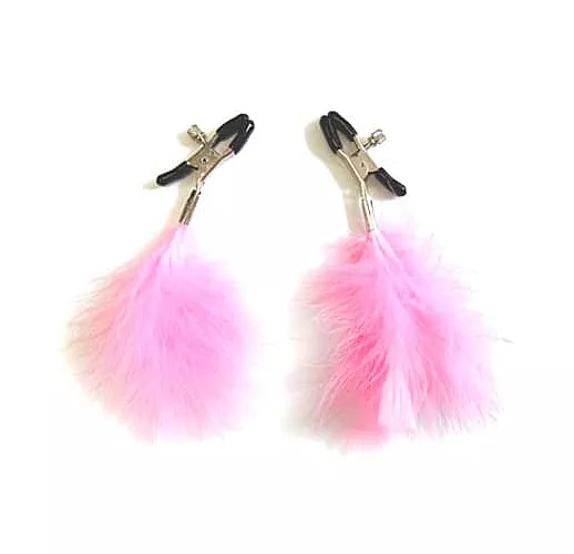 Металлические зажимы на соски с розовым пушком